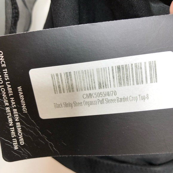 Pretty Little Thing black slinky sheer organza puff sleeve Bardot crop top - Picture 4 of 7